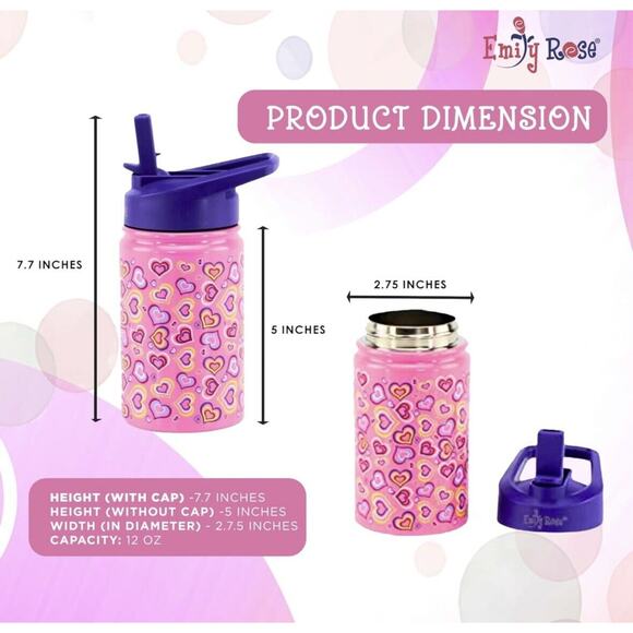 NEW Emily Rose Lunch Box W/ Strap Pink Playful Hearts Stainless Water Bottle - Picture 4 of 4